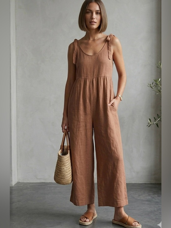 Petal & Pup Pants - Petal & Pup Brown Tie-Shoulder Wide-Leg Jumpsuit